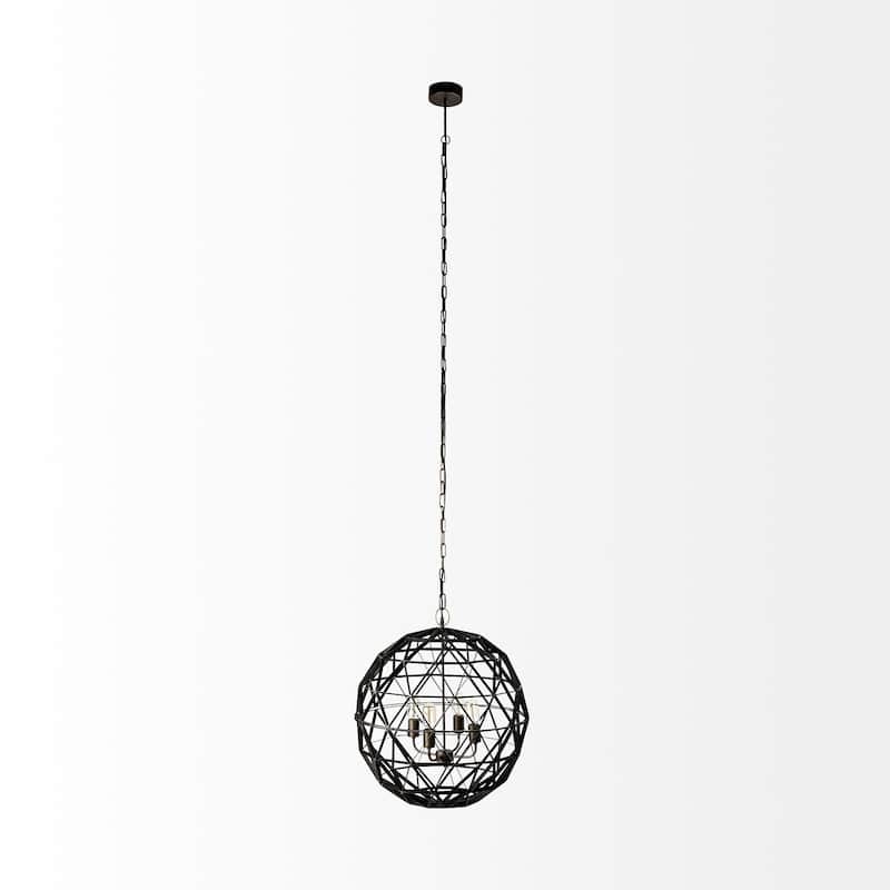 Mercana Dyson II (22.5") Black Metal Triangular Orb Four Bulb Chandelier - 22.5L x 22.5W x 22.5H
