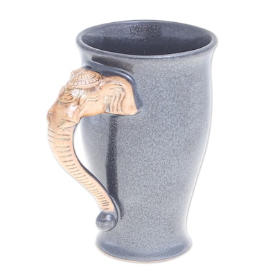 Novica Handmade Speckled Elephant Ceramic Mug