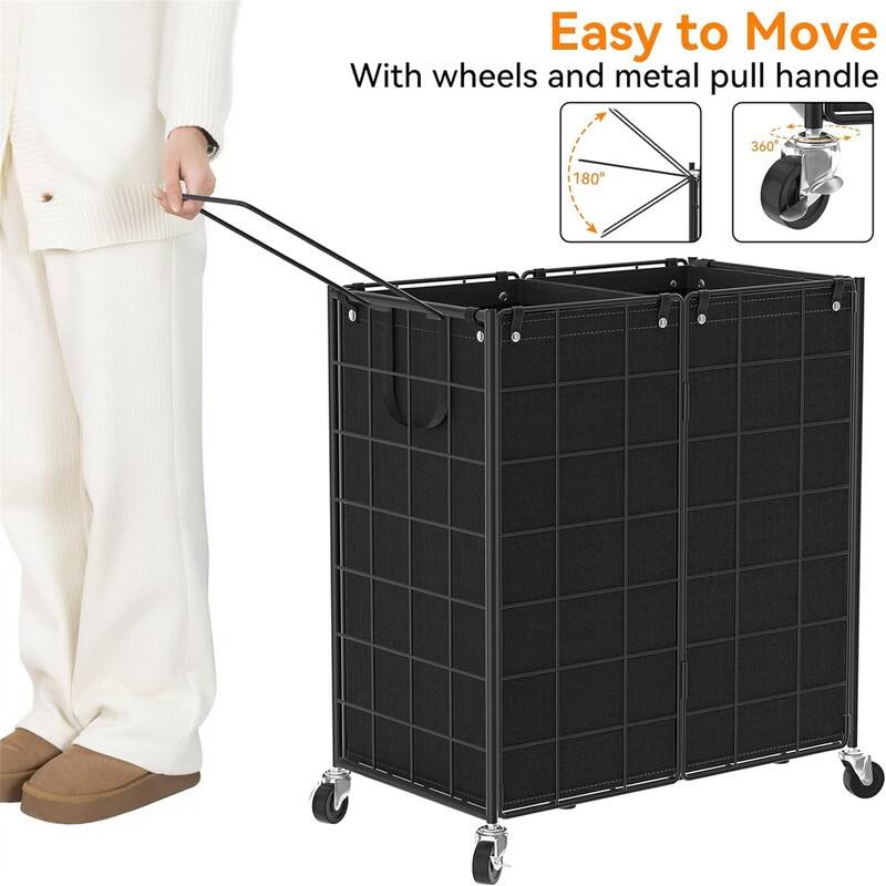 Double Laundry Hamper with Wheels - 22"L x 13"W x 26.4"H