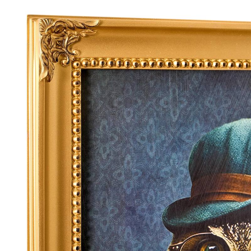 American Art Decor Old Wise Owl Ornate Framed Bar Wall Decor - 16.75" H x 13.75" L x 1" D