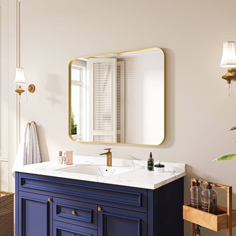 Organnice Rectangular Aluminum Frame Vanity Bathroom Mirror with Clear Glass