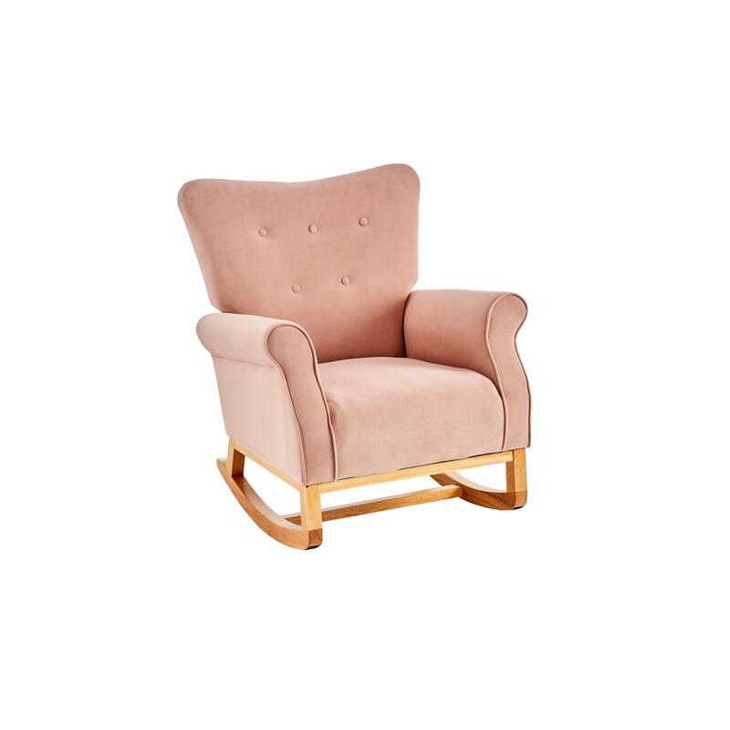 Velvet Nursery Rocking Chair with High Back