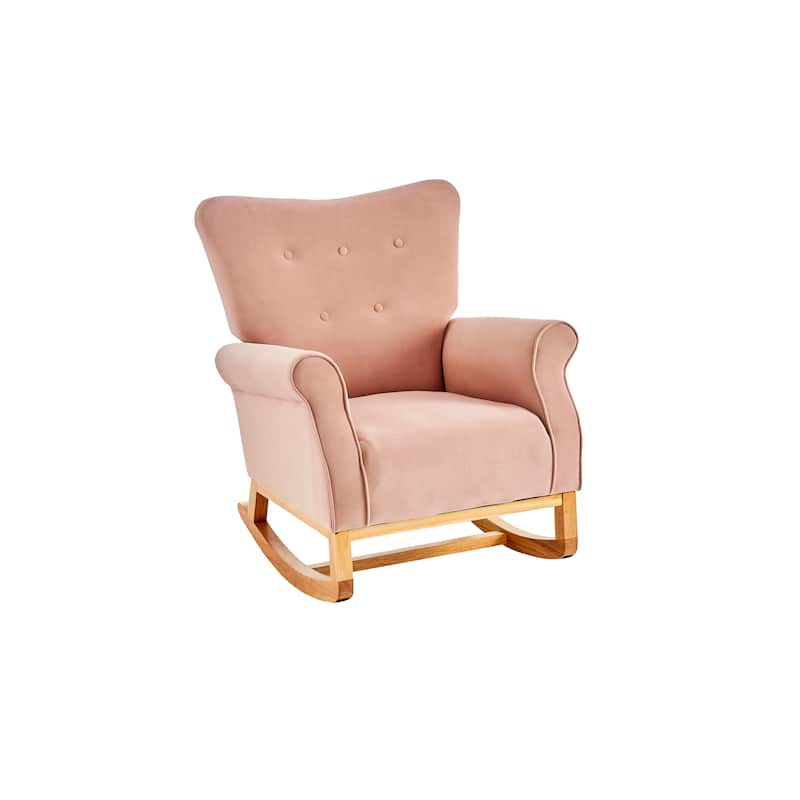 Velvet Upholstered Glider Rocking Chair, Glider Rocking Chair with Fabric Seat, High Back Armchair with Wood Base