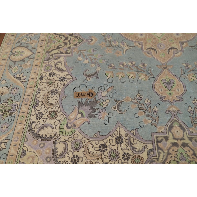 Light Blue Tabriz Persian Area Rug Handmade Bedroom Wool Carpet - 9'5"x 12'5"