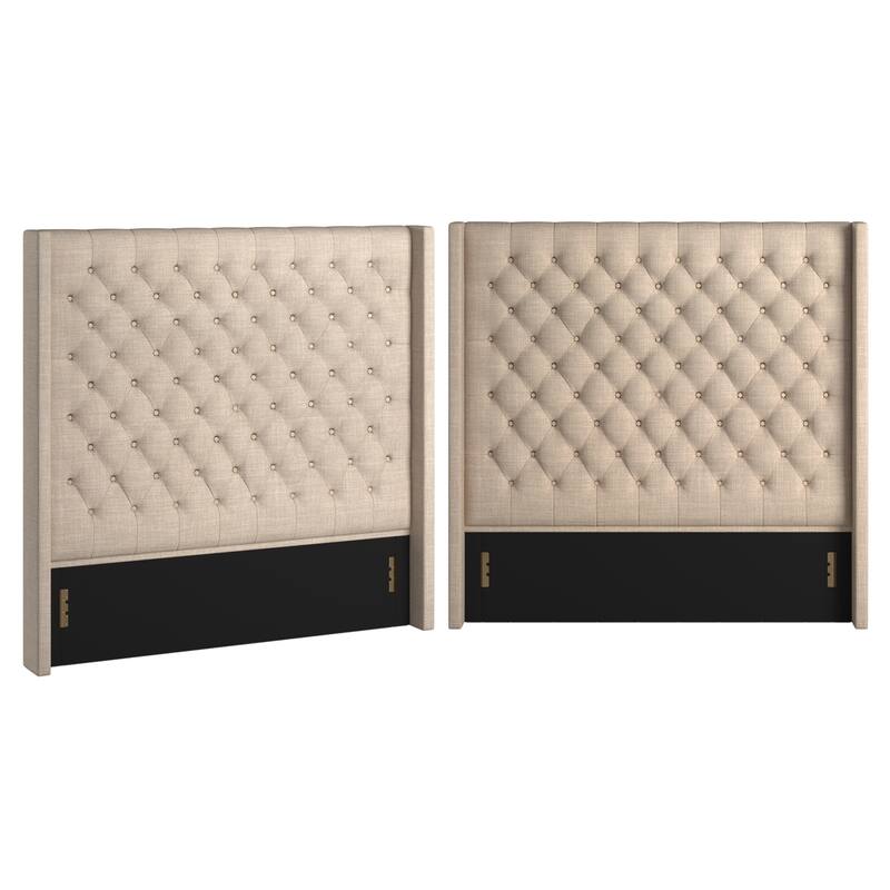 Detmold Wingback Button Tufted Linen Fabric Headboard