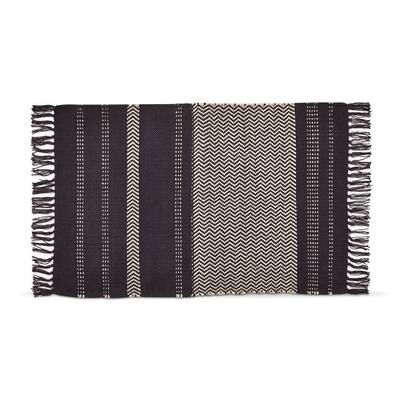 Mason Chevron Black Stripe with Tassels Cotton Indoor Rug, Machine Washable,24L x 36W inches - 24 x 36