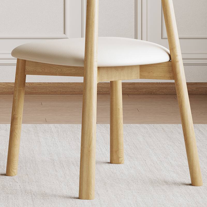 Minimalist Upholstered Dining Chair Set of 2 Wooden Dining Room Chairs Accent Chair with Faux Leather Seat and Open Backrest