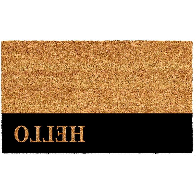 HomeRoots 24" X 36" Natural And Black Color Block Hello Outdoor Coir Door Mat - 24' X '36