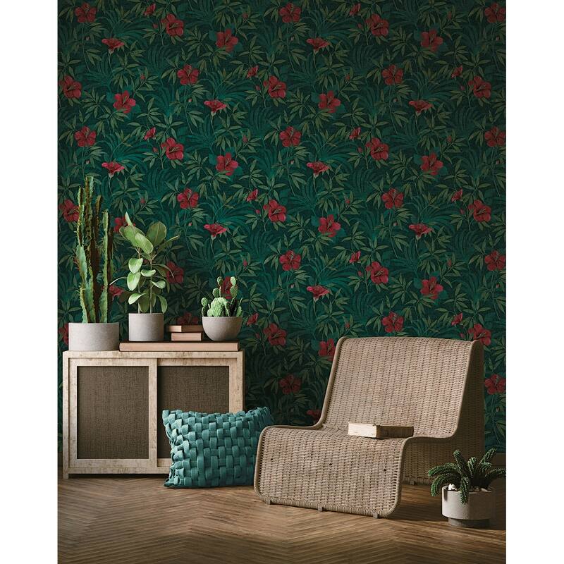 Advantage Malecon Green Floral Wallpaper - 20.9in x 396in x 0.025in - 20.9in x 396in x 0.025in
