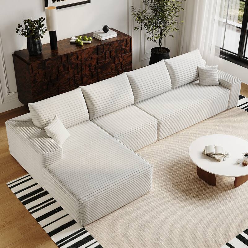 Modular Sectional Sofa with L-Shape Chaise, Oversized Corduroy Upholstered Cloud Sofa, High-Resilience Foam Floor Corner Sofa