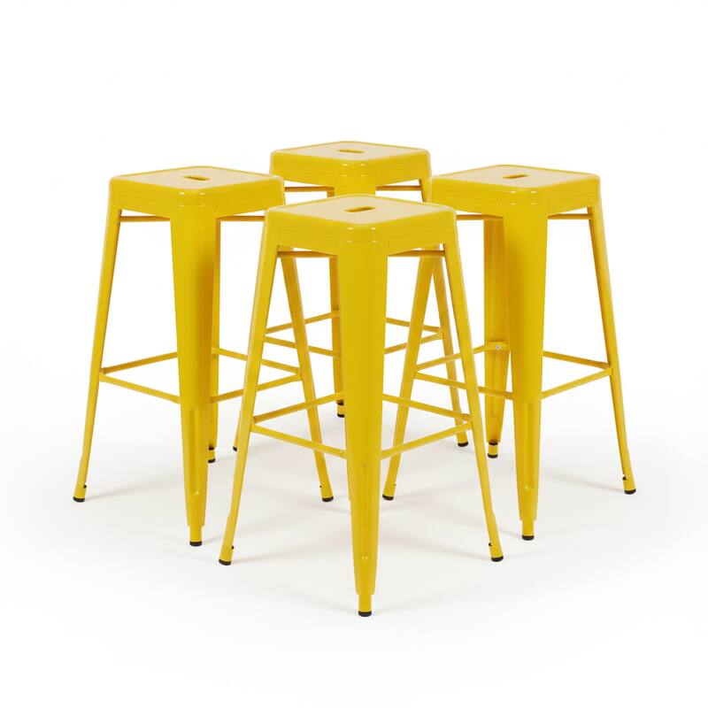 AC Pacific 30 Inch Industrial Stackable Metal BarStools Set of 2 - Yellow
