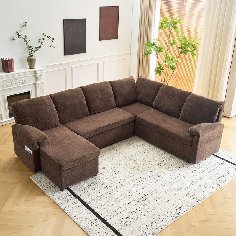 Upholstered Velvet U-Shaped Sectional Sleeper Sofa Corner Sectional Sofa Bed