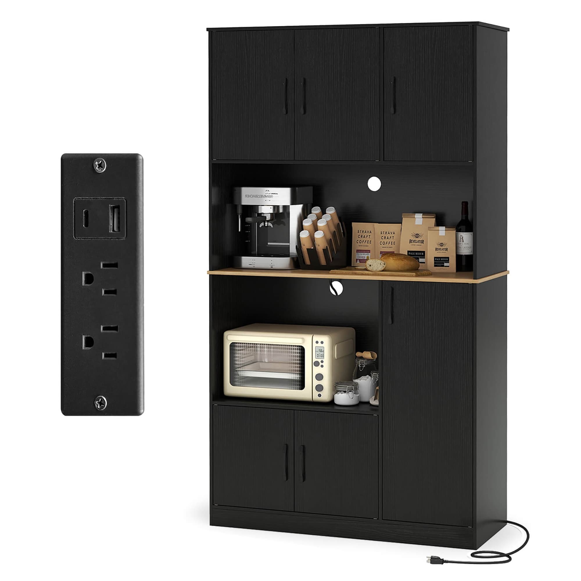 Modern Buffet 71"Tall Kitchen Storage Cabinet w/USB Ports