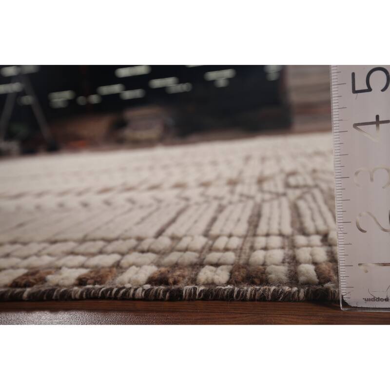 Earth Tone Moroccan Oriental Area Rug Handmade Stripe Wool Carpet - 7'11"x 10'5"