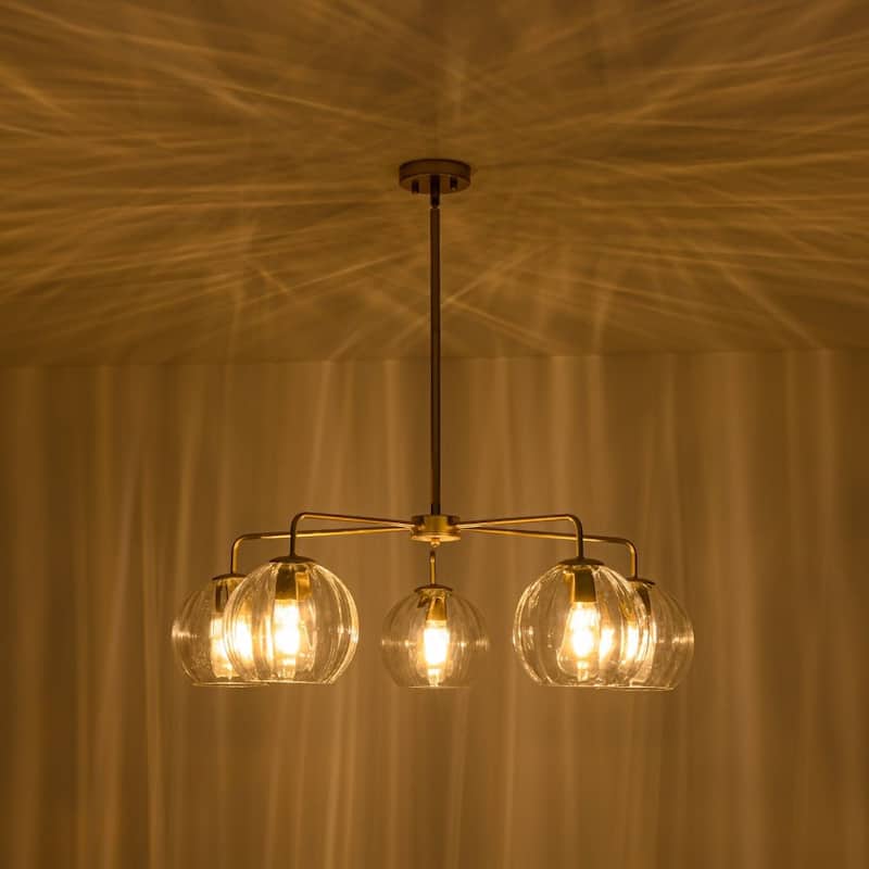 5-Light Modern Linear Clear Glass Sphere Chandelier for Dining Room - 33.5 in