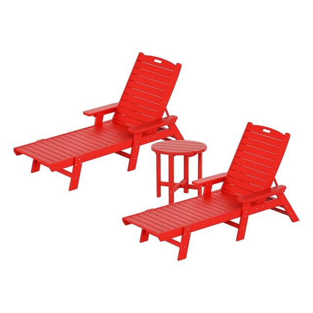 3-Piece Set Laguna 78" Weather-Resistant Chaise with Side Table - Red