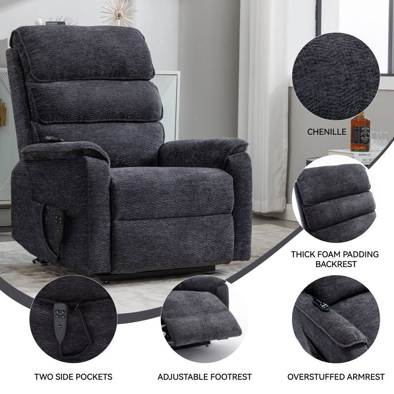 Dual‑Motor Power Lift Recliner Chair in Chenille with Lumbar Heat
