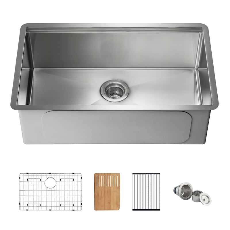 30" Handcrafted 316 Stainless Steel Single Bowl Workstation Undermount Kitchen Sink - 27"
