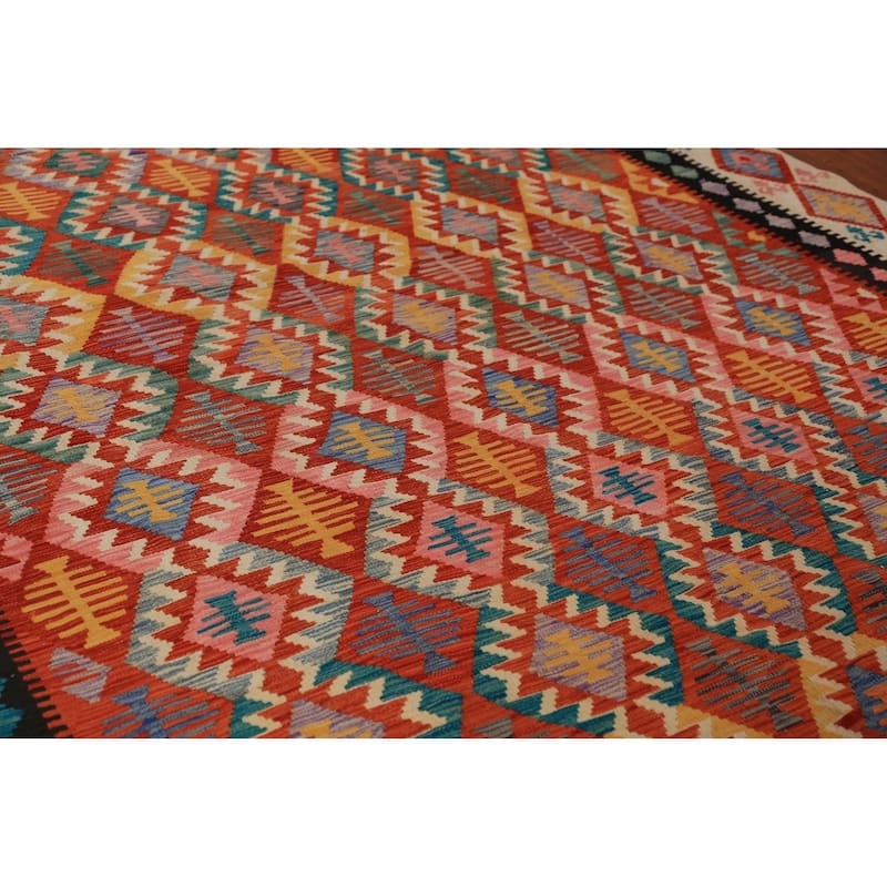Kilim Oriental Area Rug Reversible Orange Flatweave Wool Carpet - 8'2"x 11'5"