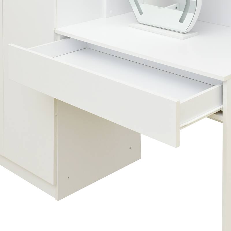 4-in-1 Wardrobe Closet with Makeup Vanity Desk Set, Bedroom Armoire with Lighted Mirror, Double Door Armoire