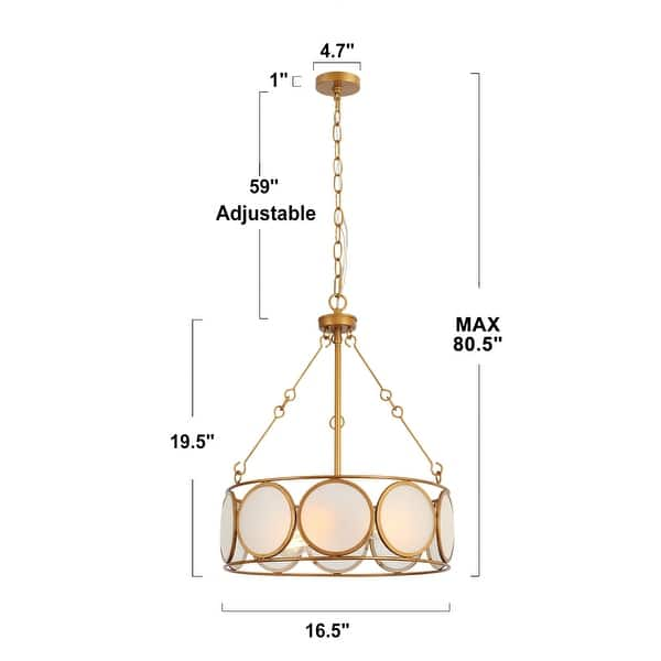 Modern Farmhouse 3-Light Antiqued Gold Drum Chandelier Glass Pendant ...