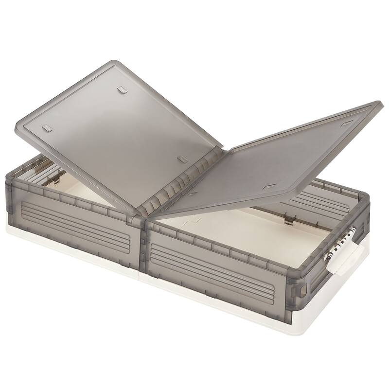2 Pack Stackable Under Bed Storage Bins Drawer Containers with Wheels, Plastic Storage Box with Latch Lid