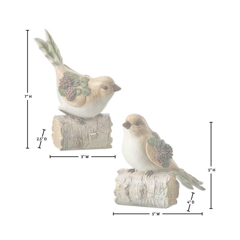 5-7" Resin Leaf and Pinecone Bird Set of 2