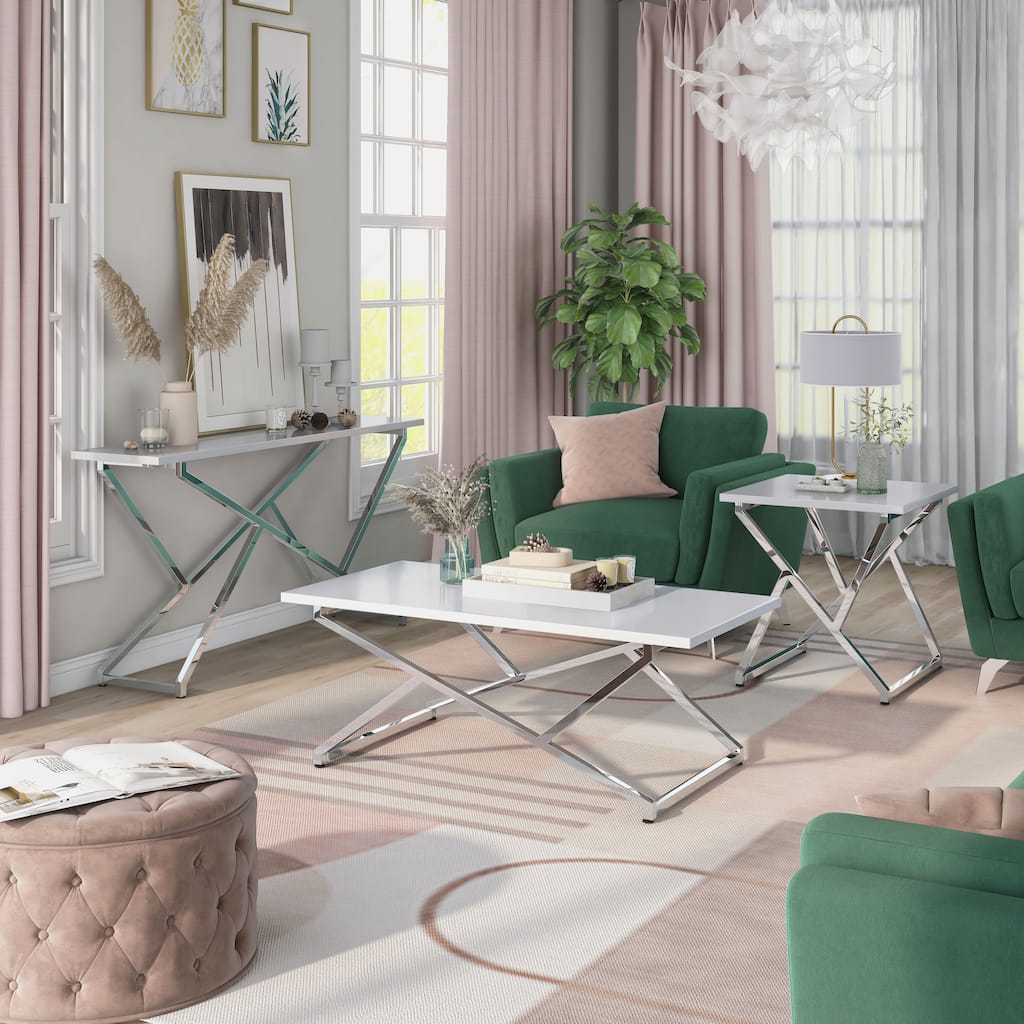 Cano Glam White Steel 3-Piece Living Room Table Set by Furniture of America