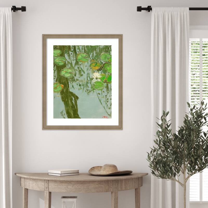 White Water Lily in Pond by Jukyong Park Wood Framed Wall Art Print