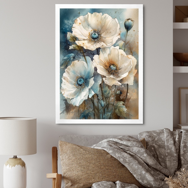 Designart Pale Blue And White Poppy Flowers Poppies Framed Canvas Wall Art On Sale Bed Bath Beyond 40726135