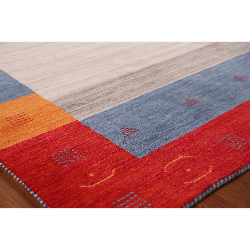 Hand Knotted Oriental 100% Wool Carpet Tribal Bordered Beige & Ivories Gabbeh Area Rug - 7' 11'' X 6' 6''