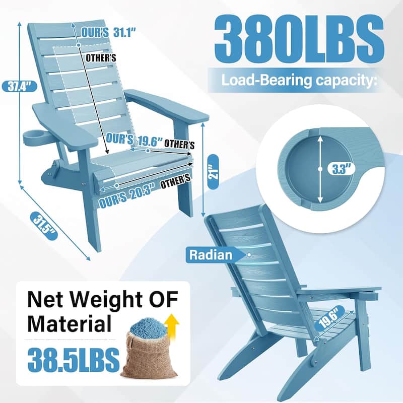WINSOON HIPS Folding Adirondack Chairs with Arc Back & Cup Holder Set Of 2