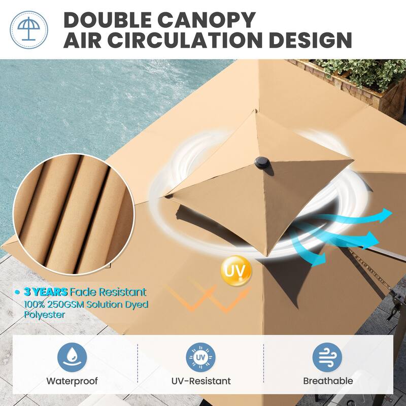 11 × 9 ft Outdoor Patio Cantilever Offset Dual Top Umbrella