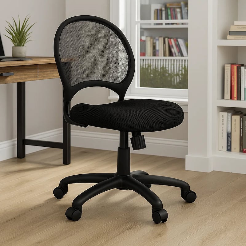 Lene Armless Office Chair, Breathable Black Mesh, Adjustable Seat