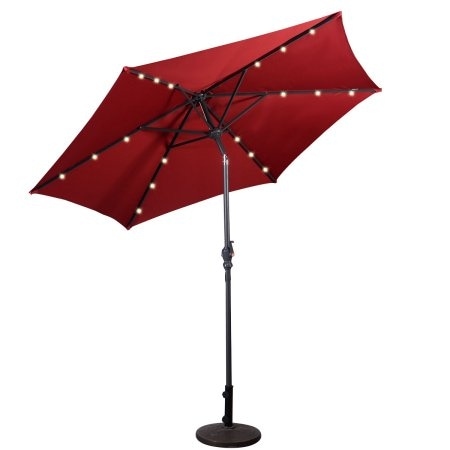 Costway 9ft Patio Solar Umbrella LED Patio Market Steel Tilt w/ Crank Outdoor (Burgundy)