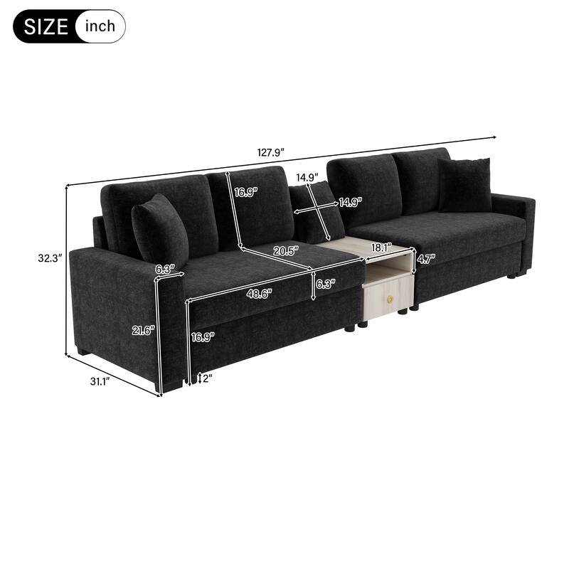 Roomfitters Modern Modular Sofa Couch with Storage Armrest and Center Console, 128 Inch