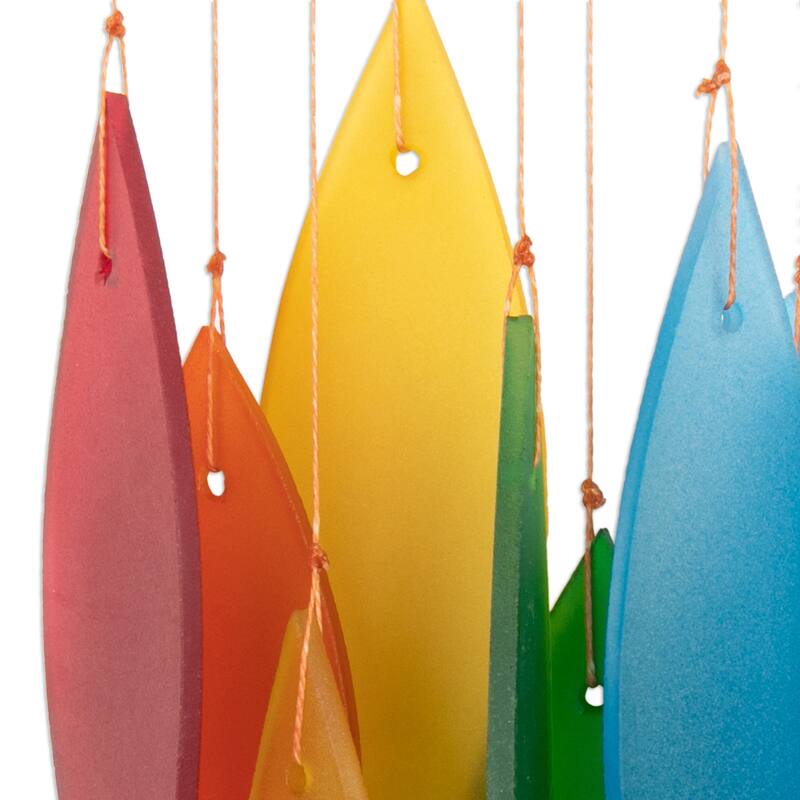 Novica Handmade Rainbow Tunes Bamboo And Glass Wind Chime