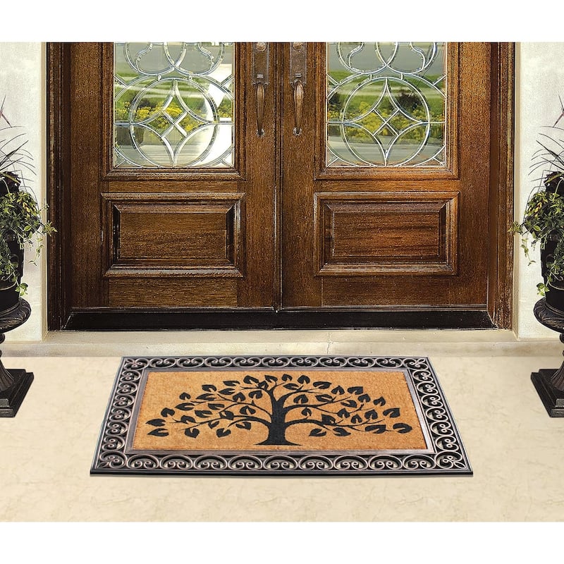 A1HC First Impression Hand Finished Rubber and Coir Classic Paisley Border Extra Large Double Doormat (30" x 48")