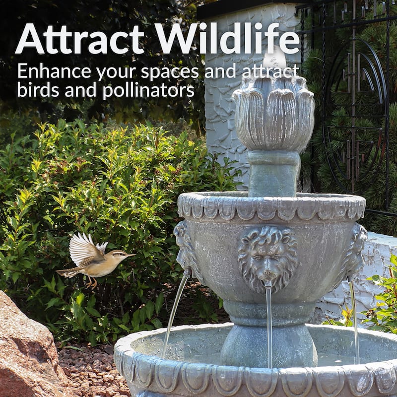 Sunnydaze Lion Head 3-Tier Outdoor Water Fountain with Electric Pump - 53"