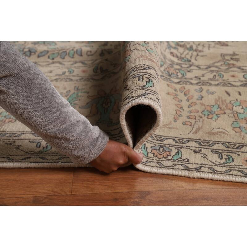 Traditional Beige Tabriz Persian Area Rug Handmade Wool Carpet - 10'3"x 12'8"