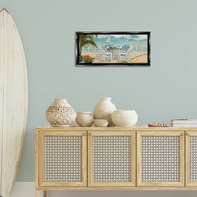 Stupell Summer Beach View Deck Framed Floater Canvas Wall Art Design By Charlene Olson
