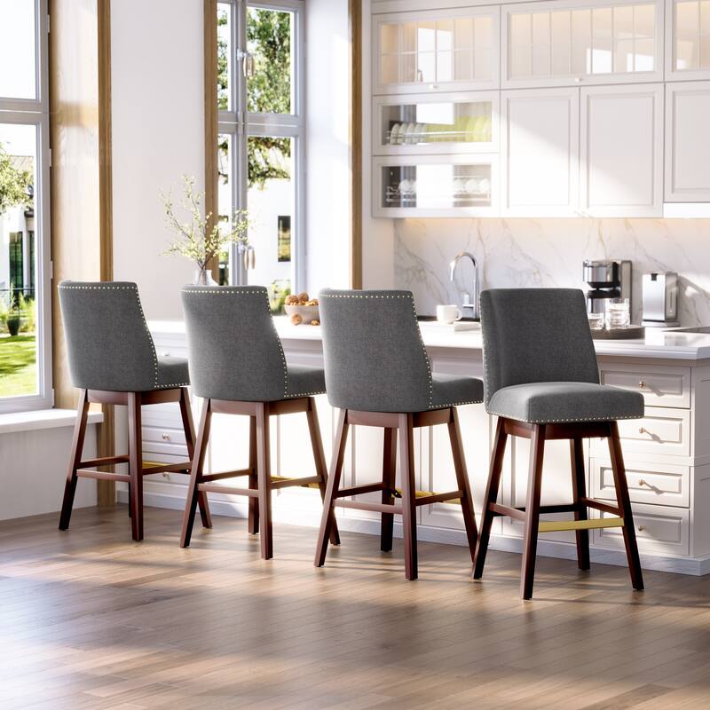 Crestlive Bar Stools Swivel Barstool with Back - Set of 4 - Grey