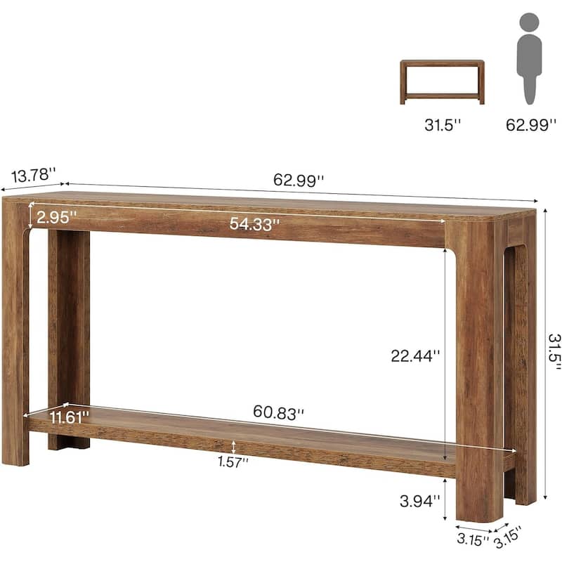 2-Tier Entryway Console Table, 63 Inches Farmhouse Narrow Sofa Table Behind Couch
