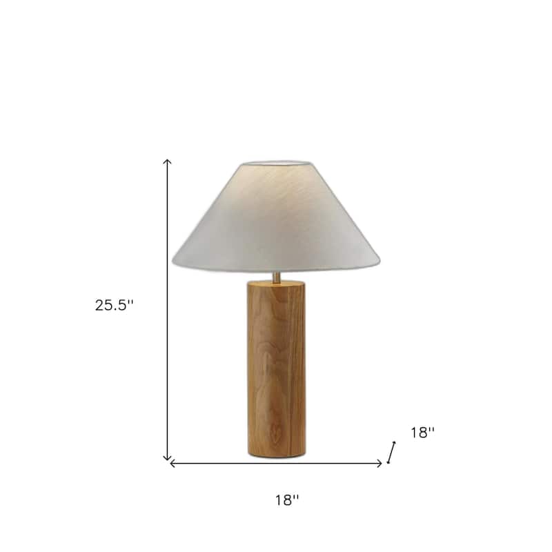 HomeRoots 26" Natural Solid Wood Cylinder Table Lamp With White Cone Shade - 18 x 18 x 25.5