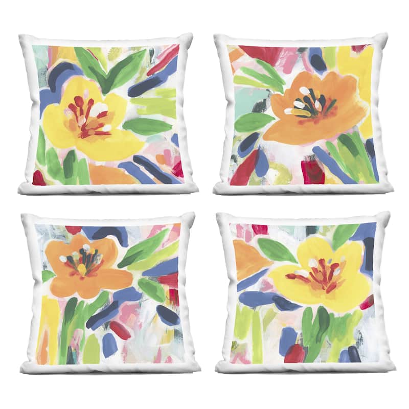 Stupell Fresh Vivid Blossoms Decorative Printed Throw Pillow Design by June Erica Vess (Set of 4) - Pillow Sets - Polyester - Yellow - Set of 3 or More