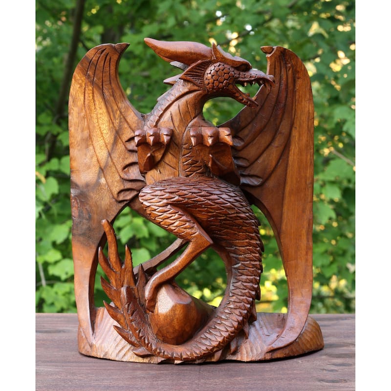 Wooden Handmade Skyrim Dragon Statue Sculpture Handcrafted Gift Art Home Decor Figurine Accent Decoration Artwork Hand Carved