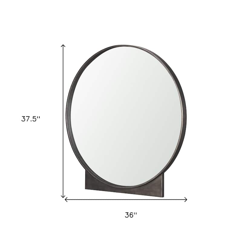 HomeRoots 38" Gunmetal Metal Round And Rectangle Framed Accent Mirror - 36.00 in. x 37.50 in. x 1.75 in.