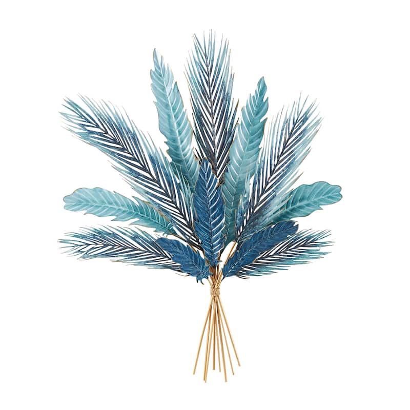 Metal Leaf Bundle Wall Decor with Gold Stems - Blue - Roche River Decor