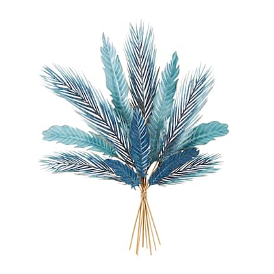 Metal Leaf Bundle Wall Decor with Gold Stems - Blue - Roche River Decor