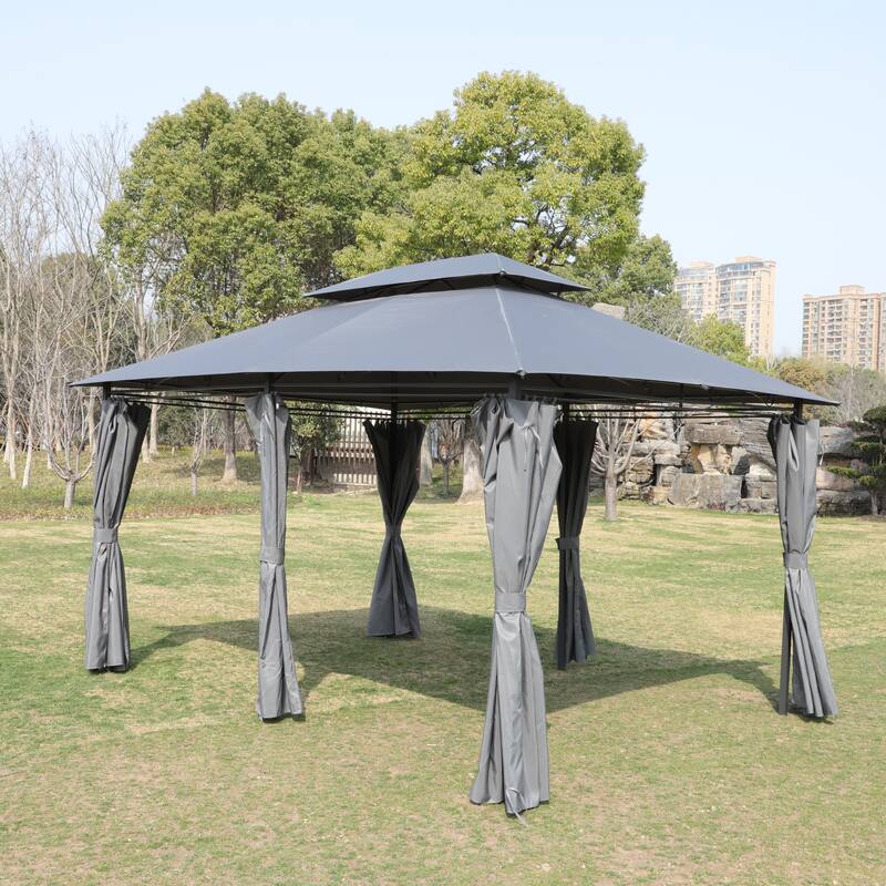 13 x 10 Outdoor Gazebo Canopy Tent With Ventilated Double Roof And Mosquito net for Lawn(Detachable Mesh Screen On All Sides)